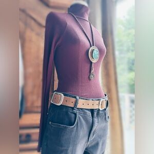 Vintage Camel Leather Double Buckle Belt | Rustic Western | Boho Accessory